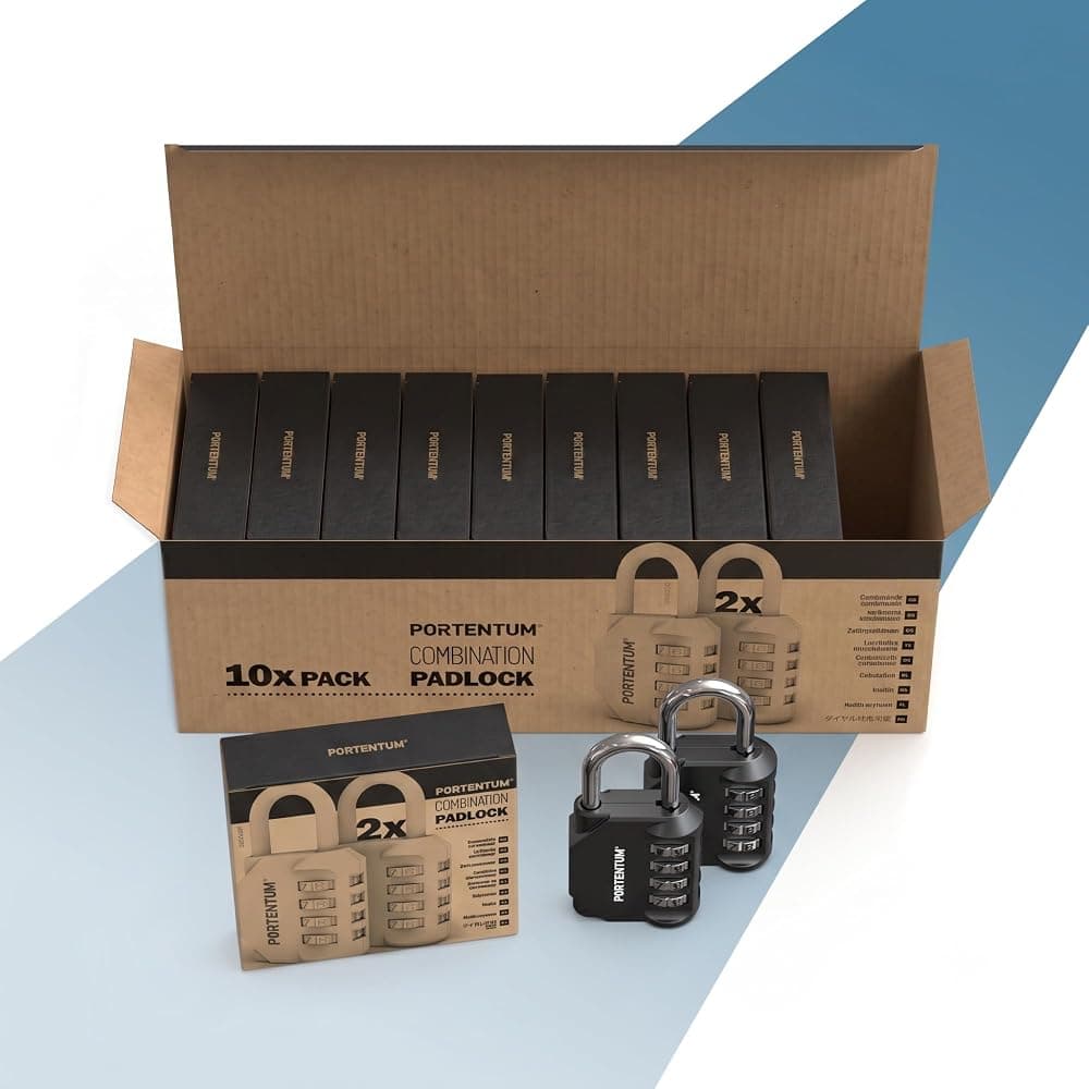Cadenas à combinaison 4 chiffres noir, 10 lots de 2
