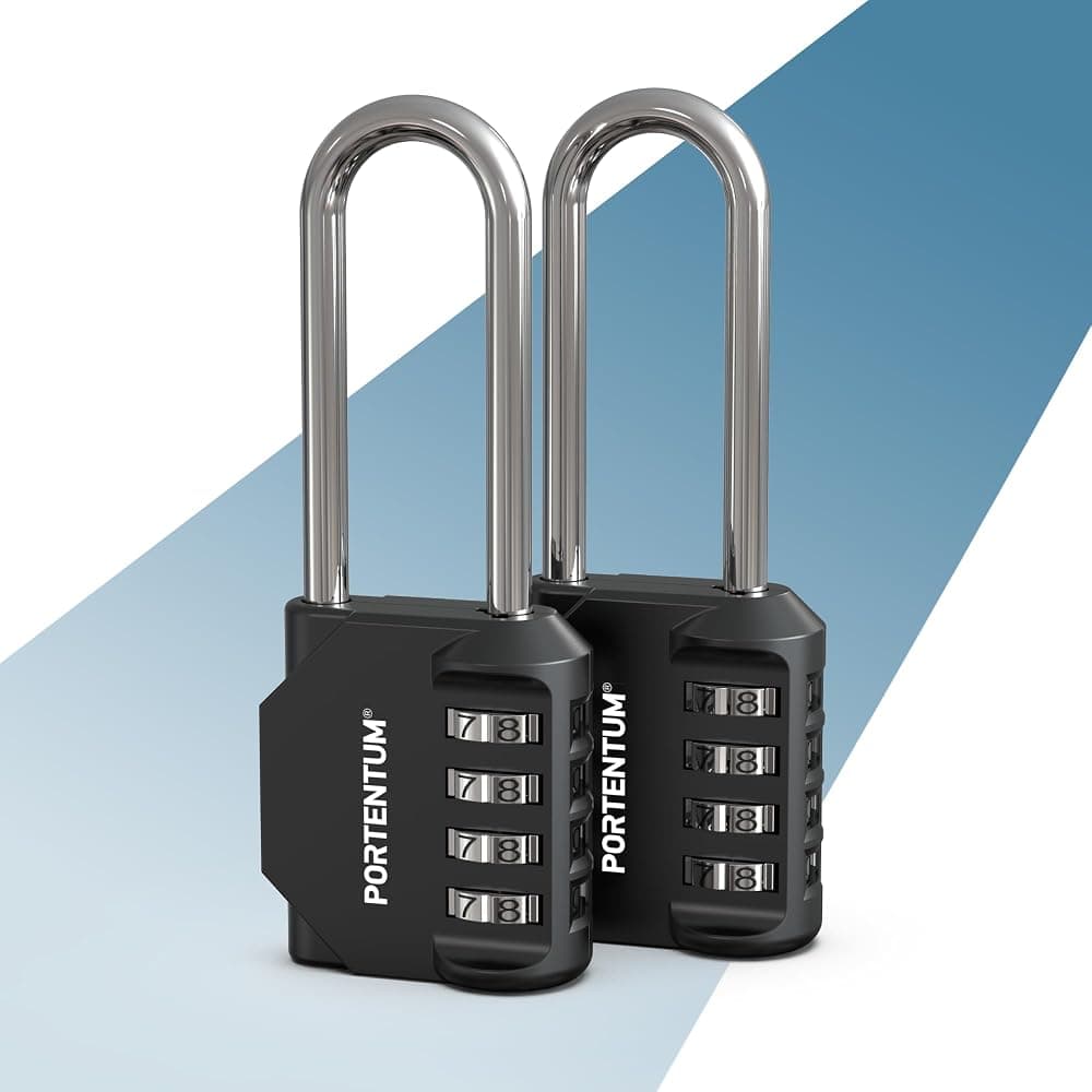 Lucchetto a combinazione con arco lungo a 4 cifre, set da 2 — imagen 1 de 6