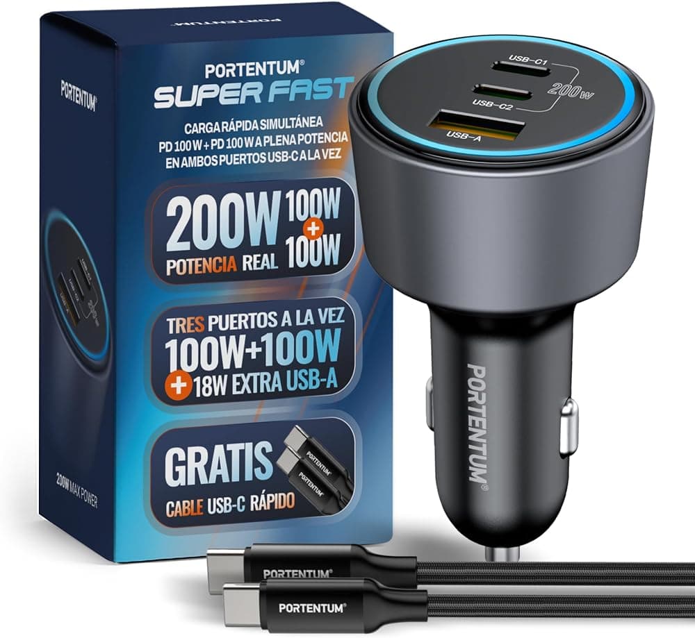 KFZ-Ladegerät 200 W mit 3 Anschlüssen und USB-C-Kabel — imagen 1 de 6