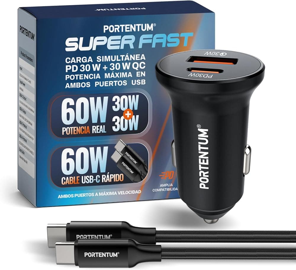 Chargeur voiture double 60 W USB-C et USB-A avec câble — imagen 1 de 6