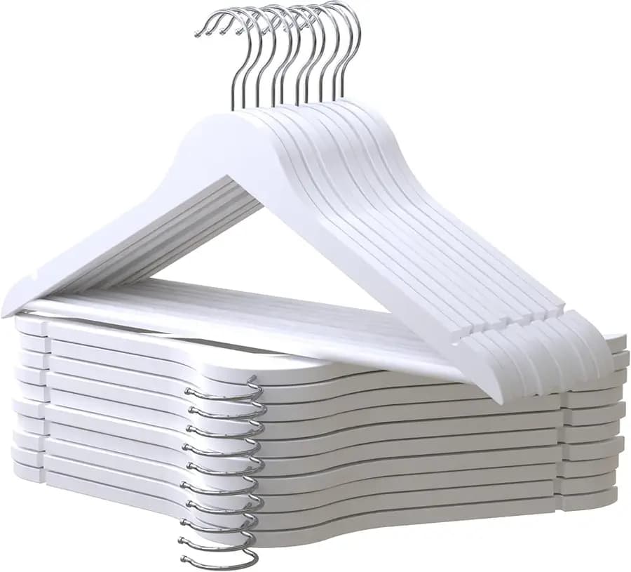 Cintres en bois blancs à crochet pivotant, lot de 20