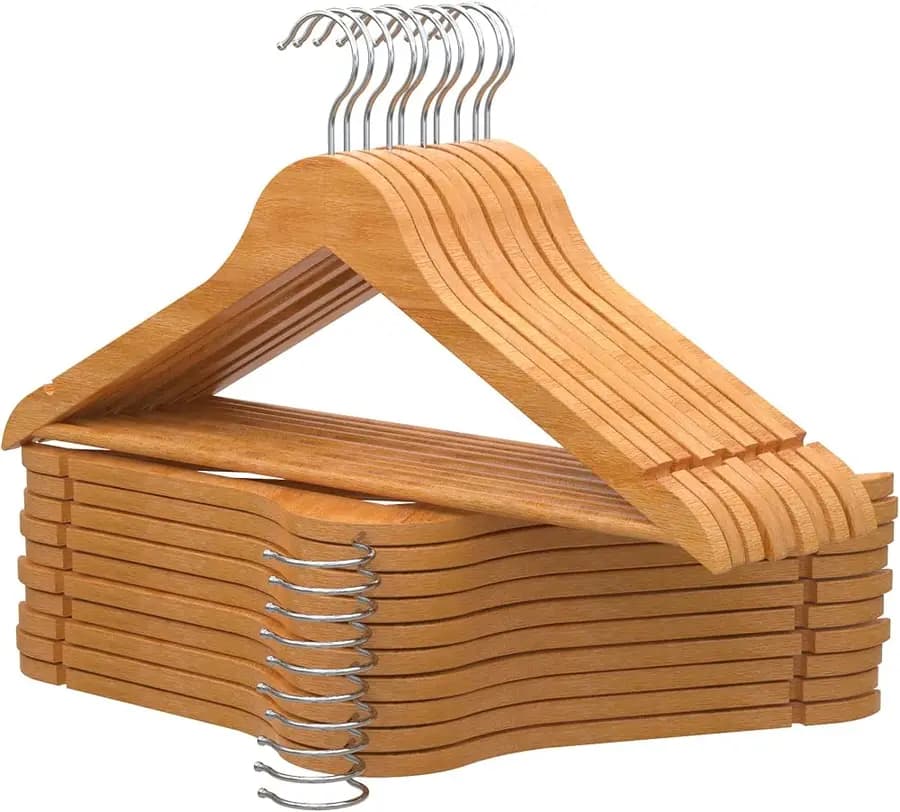 Grucce in legno naturale con gancio girevole, set da 20