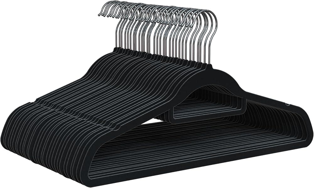 Samt-Kleiderbügel rutschfest, schwarz, 30er-Set