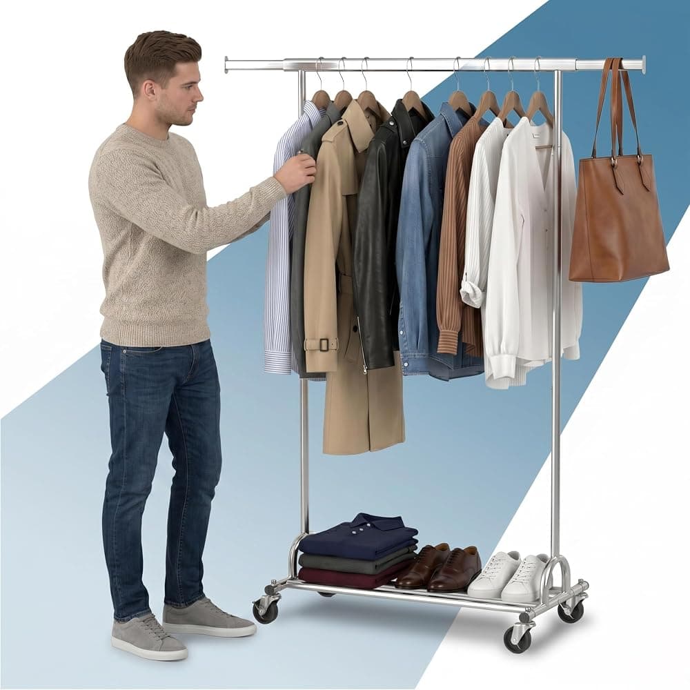 Fixed-Height Steel Garment Rack with Extendable Rail, 180kg — imagen 1 de 6