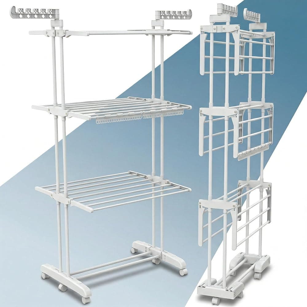 Stendibiancheria verticale pieghevole a 4 livelli e 24 barre, bianco — imagen 1 de 6