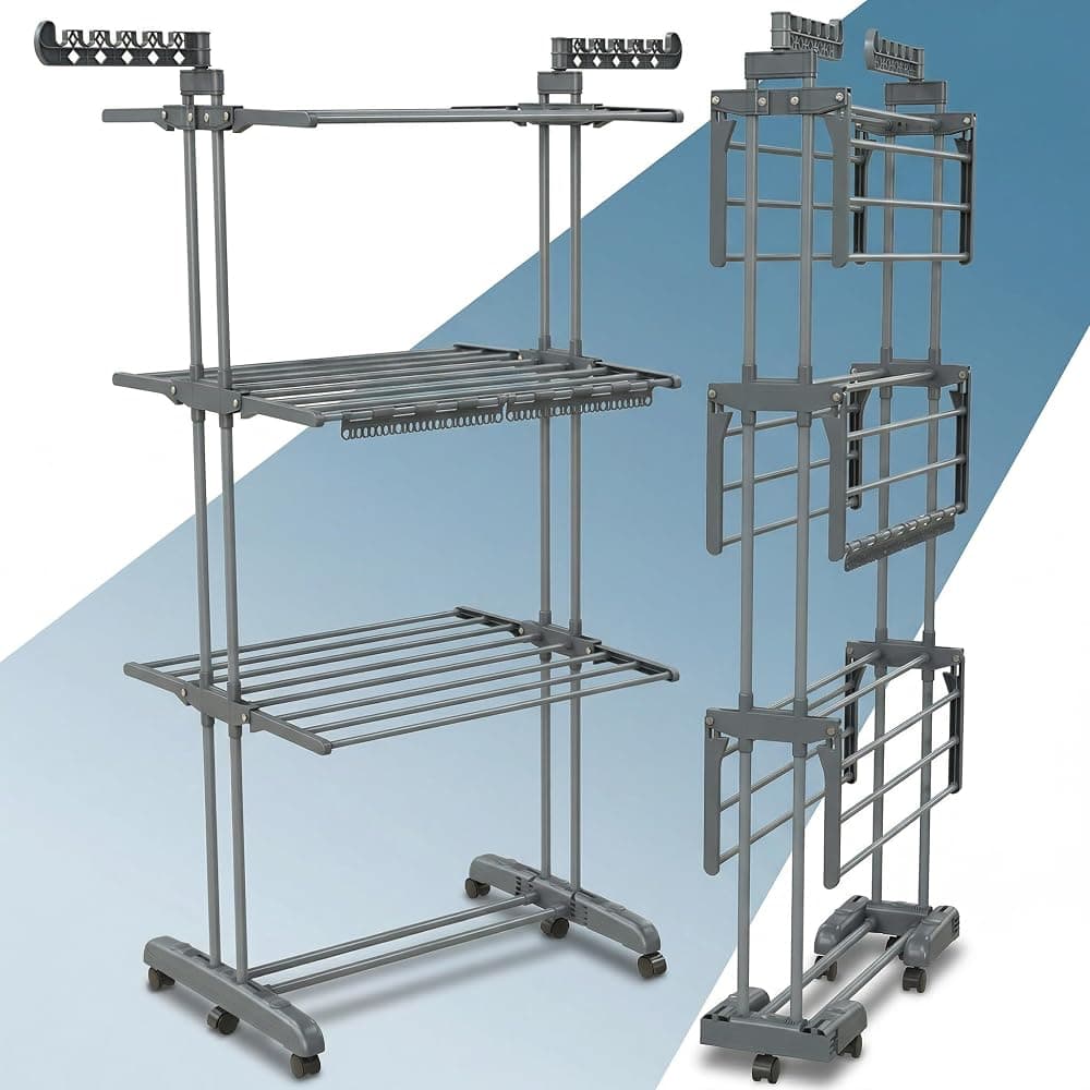 Stendibiancheria verticale pieghevole a 4 livelli e 24 barre, grigio — imagen 1 de 6