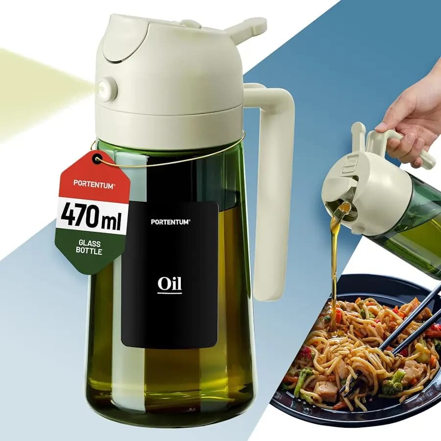 Oliesproeier 2-in-1 470 ml van groen glas, wit