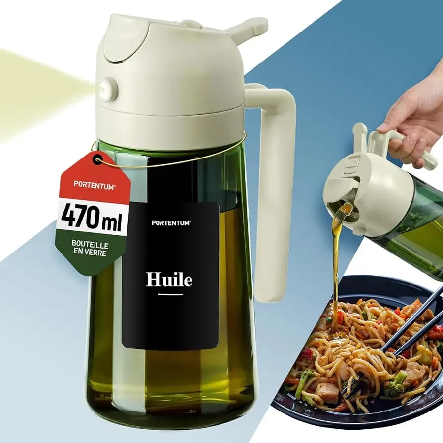 Vaporisateur d'huile 2 en 1 en verre vert, 470 ml, blanc