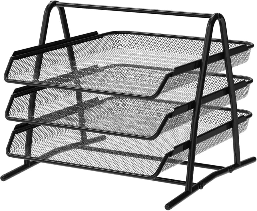 Dokumentenablage mit 3 Ebenen aus Metallgitter, schwarz