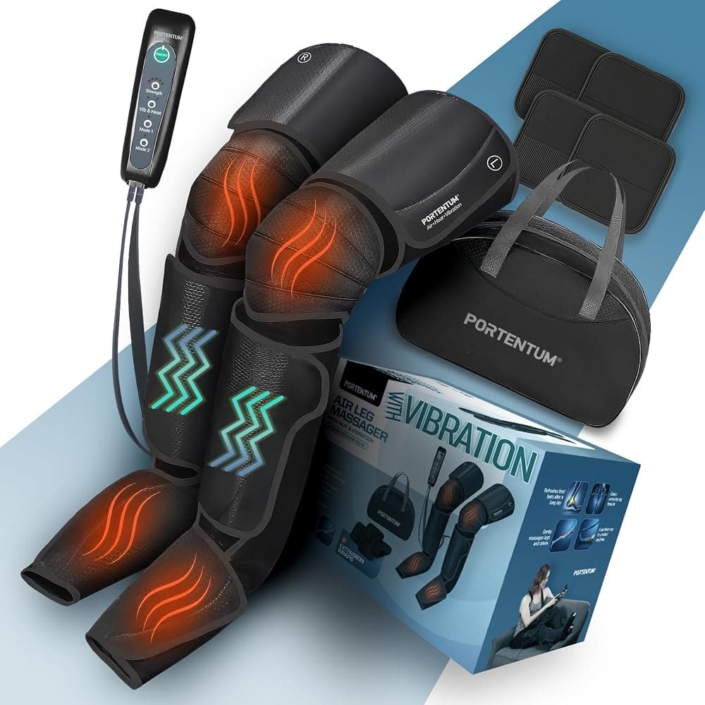 Mains-powered leg compression boots with adjustable heat and vibration