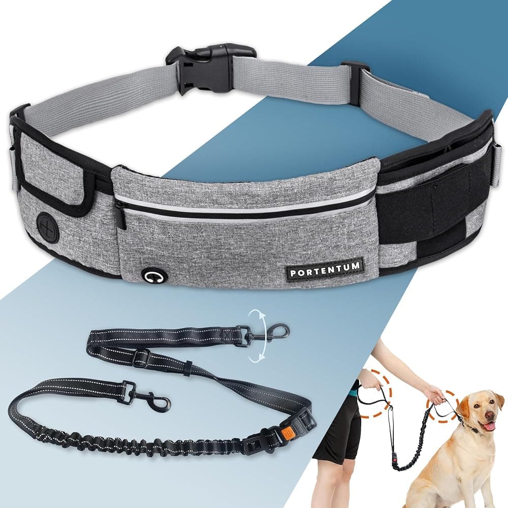 Hands-free dog lead with pouch and reflective stitching, grey — imagen 1 de 6