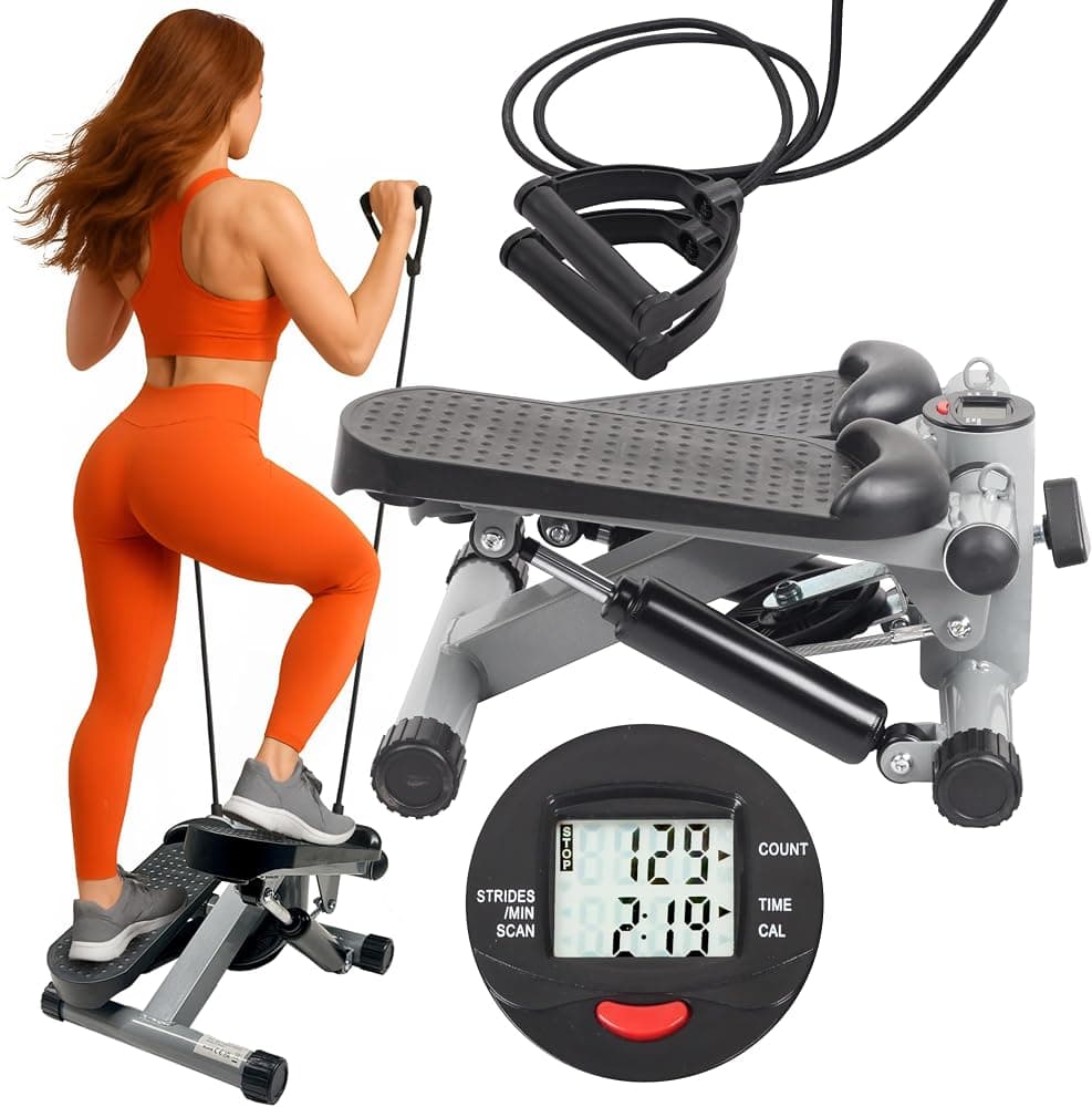 3-in-1 mini stepper with resistance bands and LCD display — imagen 1 de 6