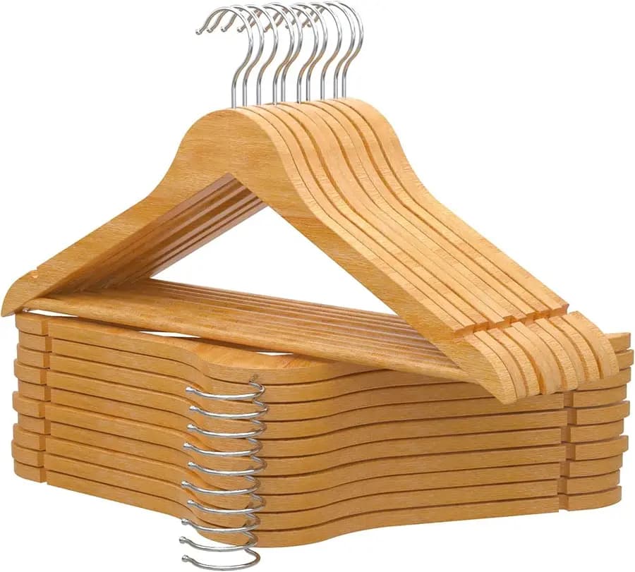 Kleiderbügel aus Naturholz mit Drehhaken, 20er-Set