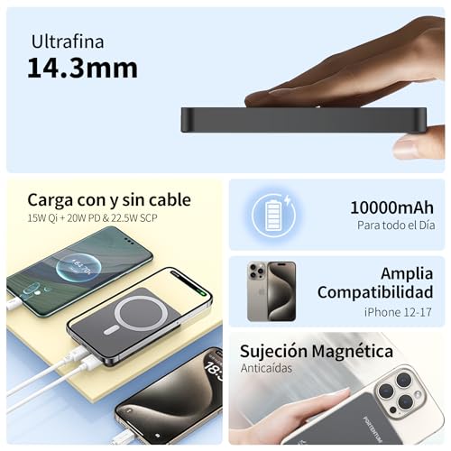 Magnetic Wireless Power Bank Gris Oscuro