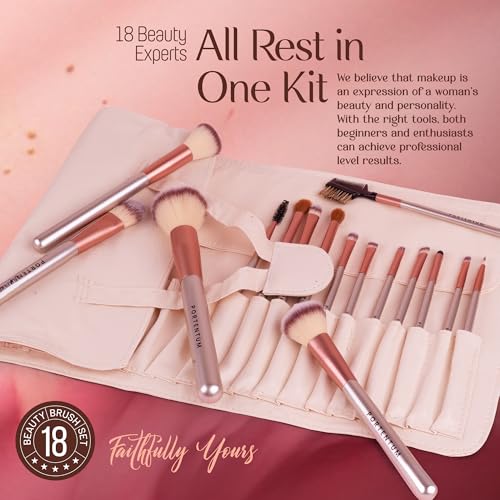 Kit 18 Cepillos de belleza en bolsa de cuero