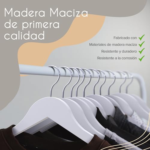 Set 10x Perchas Madera Blanca