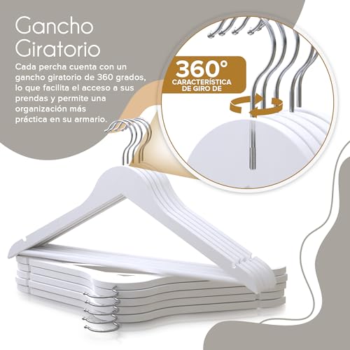 Set 10x Perchas Madera Blanca