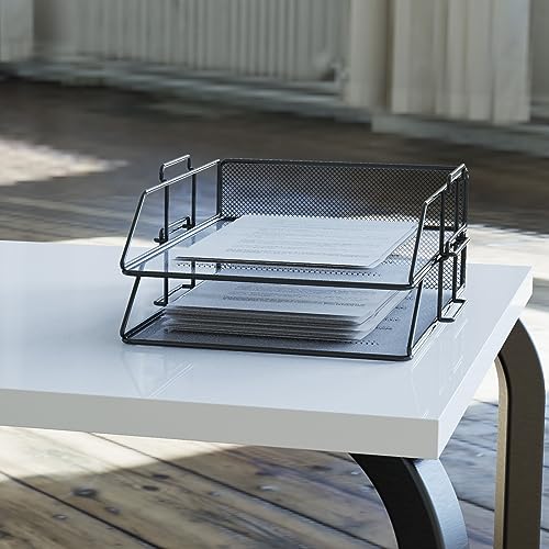 Set de 2 Bandejas Portadocumentos de Malla Metálica Tamaño A4 Negro