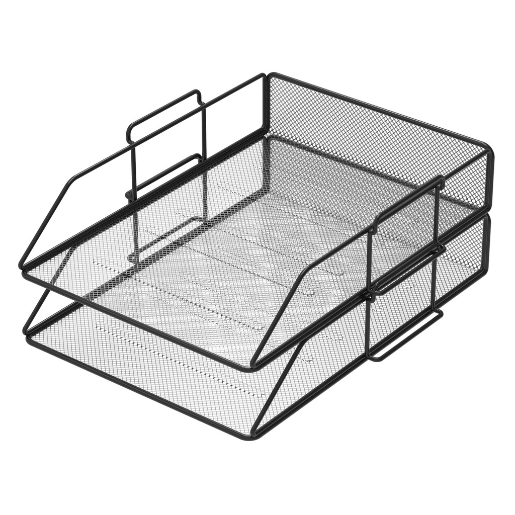 [8437023106556] Set of 2 Black A4 Size Metal Mesh Document Trays
