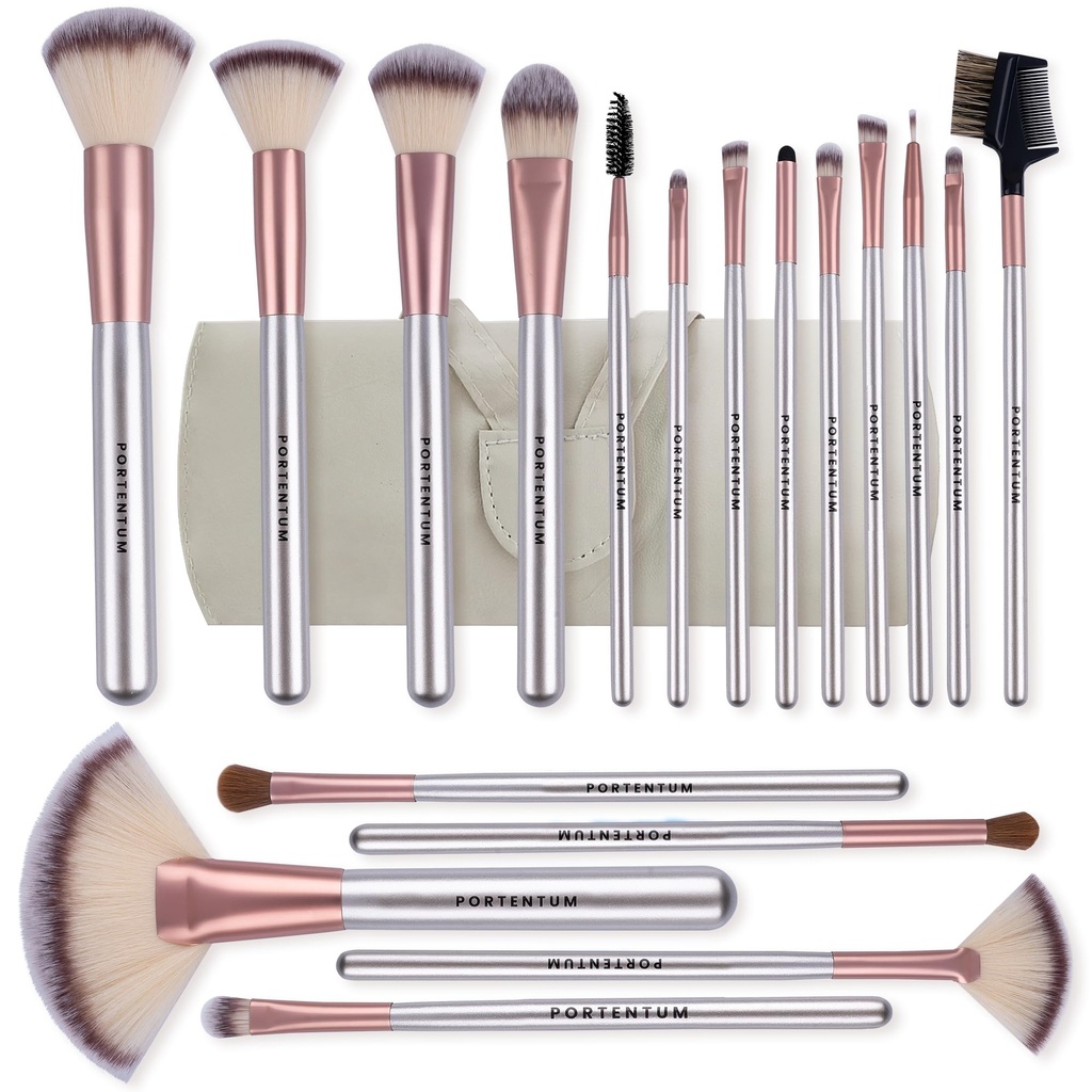 Kit 18 Cepillos de belleza en bolsa de cuero